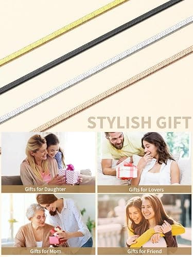 FindChic Stunning Choker Herringbone Chains for Women Stainless Steel 18K Gold/Rose Gold Plated Snake Chain Necklaces 3MM/5MM Width 12.5inch 15inch Adjustable, with Jewelry Box thumbnail 8