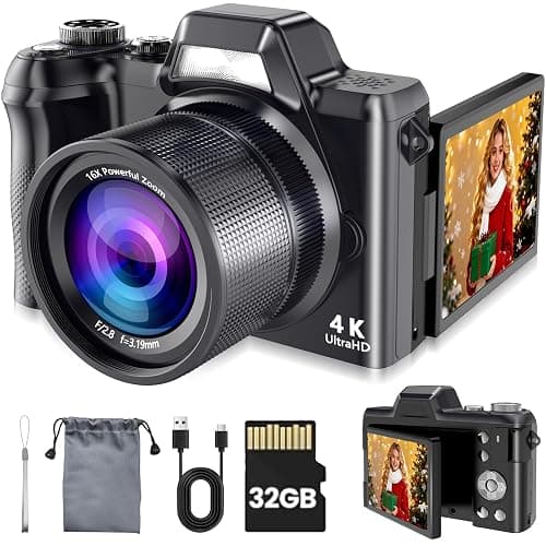 4K Digital Camera for Photography & Vlogging, 56MP Point and Shoot Digital Cameras with 180° Flip Screen, 16X Zoom Compact Travel Camera, Portable Cámara for Adults & Beginners with 32GB SD Card thumbnail 8