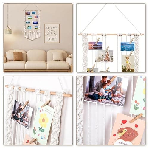 DTOFOOT Hanging Photo Display with 30 Wood Clips Macrame Wall Hanging Picture Holder Collage Picture Frame for Boho Home Room Decor Teen Girl Gifts for Birthday for Mom thumbnail 5