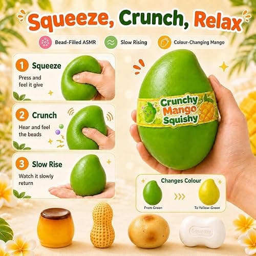 5Pack Crunchy Squishy, Squeeze Stress Squishies Set Asmr Bead Filled | Slow Rising Squeeze Anxiety Relief Party Portable Rebound Calming Tool for Adults thumbnail 5