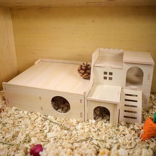 Multi-Chamber Wooden Hamster Hideout & Tunnel - Durable, Ventilated Natural Wood Cage Accessories for Dwarf, Syrian Hamsters and Small Pets thumbnail 7