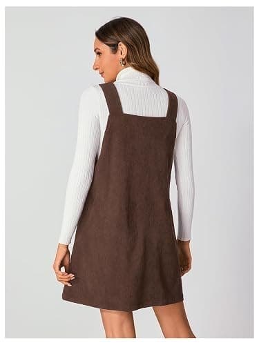 Milumia Women's V Neck Corduroy Overall Dress Mini Pinafore Jumper Dress | 2026 Fall, A Line, Spring, for Ladies, 90s, Going Out, Loose Romper, Casual Short Dresses thumbnail 2