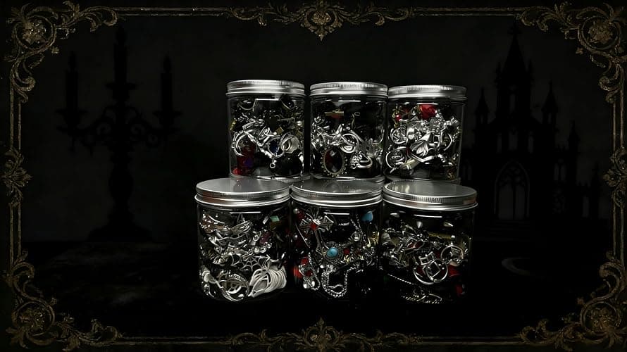 TNRASRTEA Vintage Gothic Mystery Jewelry Jar for Women,40-45 Piece Y2k Grunge Alt Punk Jewelry Set(Necklaces, Earrings, Rings, Bracelets, Brooches, Nail Stickers)，Birthday Gifts for Women thumbnail 5