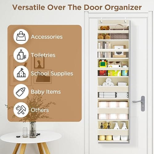 Mefirt Over The Door Organizer, 6 Shelf Door Hanging Organizers with 6 Large Capacity Pockets, Behind Door Storage Hanging Shelves for Closet Wall Bathroom Bedroom Nursery thumbnail 9