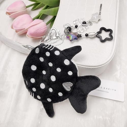 Cute Keychain Whale Shark Coin Purse Keychain,Kawaii Plush Change Purse with Zipper Aesthetic Key Chain Handmade Bag Charms (Black) thumbnail 3
