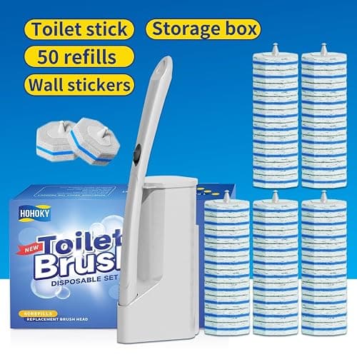 Disposable Toilet Brush Cleaning System with 50pcs Refills Pads Replacement Heads, Toilet Cleaning Stick, Wall Mounted Toliet Wand Kit Bathroom Maintenance, Toilet Bowl Cleaner Wands Holder and Set thumbnail 6