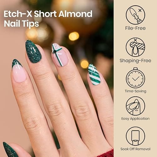 Beetles Gel Nail Tips Etch-X, Almond Short Christmas Limited Set, 288pcs 12 Sizes, Pre-Etched Half Matte Full Cover Soft Acrylic False Nail Tips Almond Shape Easy DIY Extension Salon Gift for Women thumbnail 6