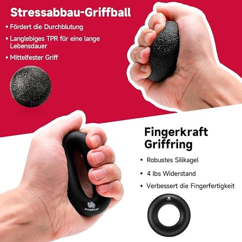 FitBeast Handtrainer Fingertrainer, Griffkraft Trainer Trainingsset - 5er-Pack, Verstellbarer Grip Trainer, Finger Trainingsgerät, Handgelenk Trainer, Trainingsring & Stressabbau-Griffkugel - Schwarz thumbnail 4