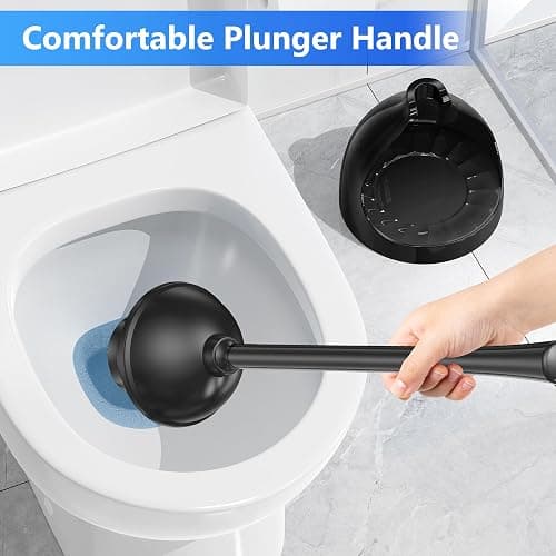 LOVLOY Toilet Plunger with Holder, Plunger with Unique Holder for 5.7-inch Toilet Drain, Plungers for Bathroom with Holder, Toilet Plunger Heavy Duty (1, Black) thumbnail 5