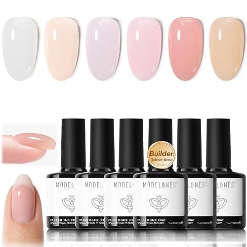 modelones Rubber Base Builder Nail Gel Polish, 6 French Tip Base Color Nude White Baby Milky Pink Strengthener Apex Building Extension Protect Weak Nails Long Last U V Manicure Gift for Women - Image 1