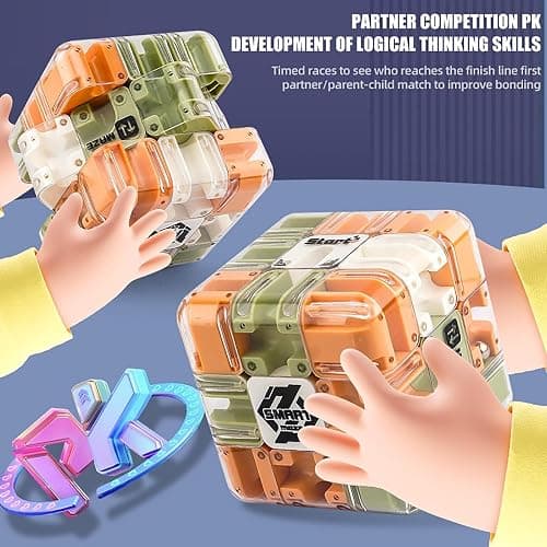 3D Rolling Ball Maze Cube, Large Labyrinth 3D Maze Cube Puzzle, Education Sensory Toys Spatial Awareness Brain Training Toy, Helps Relieve Stress and Cultivate Logical Thinking (Orange) thumbnail 7