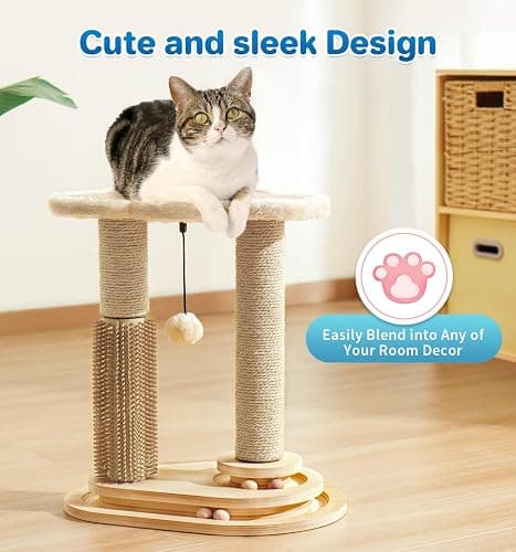 Made4Pets Kitten Toy Scratching Post with Self Groomer for Indoor Cats | Interactive Cat Scratching Post with Self Groomer, Cloud Perch, Natural Sisal Rope and Rolling Ball Track, Modern Home Décor thumbnail 8
