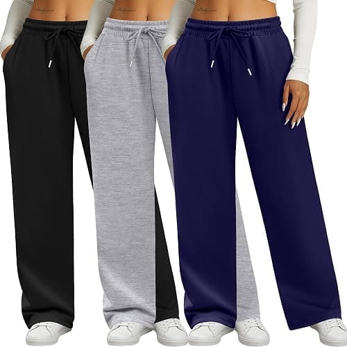 Neer 3 Pack Women's Sweatpants with Pockets, High Waisted Casual Yoga Pants Cozy Lounge Drawstring Loose Wide Leg Jogger - Image 1