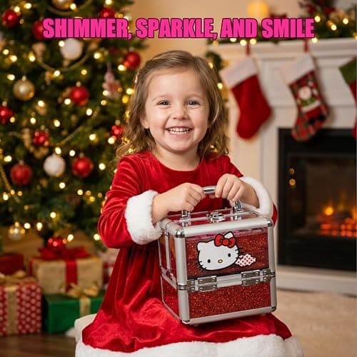 Hello Kitty Train Case Cosmetic Makeup Set Includes Lip Gloss, Eye Shimmer, Nail Polish, Hair Accessories & More! For Girls, Ages 6+ Perfect for Parties & Makeovers by Townley Girl thumbnail 8