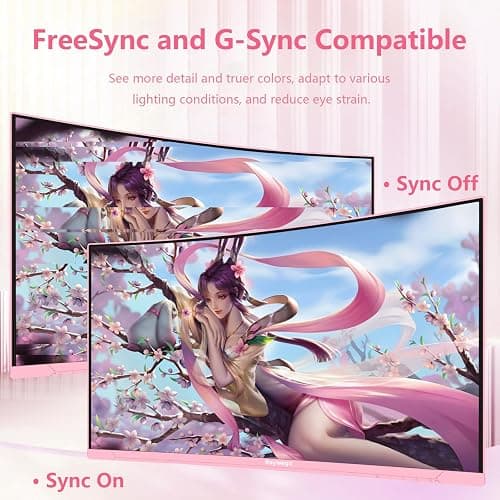 Raywego Pink 27 inch Curved Gaming Monitor 180Hz,QHD 1080P,1800R LED Display,Pink Computer Monitor,1ms (MPRT),FreeSync,Eye-Care Technology, DP, HDMI Port for Gaming Home Office,VESA(75mm×75mm) thumbnail 6