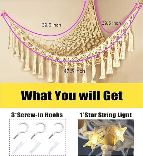 Stuffed Animal Storage Hammock with LED Light - Nursery Toy Storage and Organizer for Baby Room Decor - Teddy Bear Hammock Stuffy Storage Plushie net Corner, Kids Toddler Bedroom Boho thumbnail 5