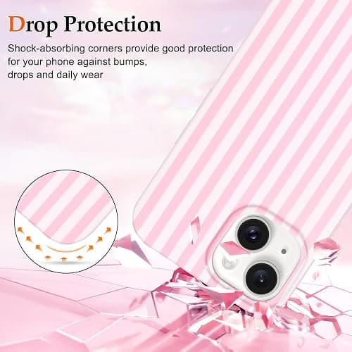 Anuck for iPhone 15 Case Cute Striped Phone Case Girly Aesthetic Vertical Stripe Pattern Design for Women Girls, Soft TPU Shockproof Rubber Bumper Protective Cover for iPhone 15 6.1" - Pink White thumbnail 3