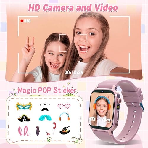Kids Smart Watches Girls Gift Age 3-12, Kids Watch with 32 Games HD Touchscreen Camera Video Music Audiobook Pedometer Flashlight 12/24 hr Educational Toys Birthday Gift for Girls Ages 5 6 7 8 9 10 thumbnail 3
