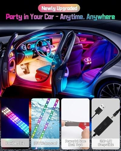Car LED Lights, Smart RGB+IC 48 LED Car Interior Light, 16 Million Colors Strip Light, APP Control, Music Mode, Scene Modes, 2 Lines Design with Car Charger, Under Dash Lighting for SUVs, Trucks thumbnail 7