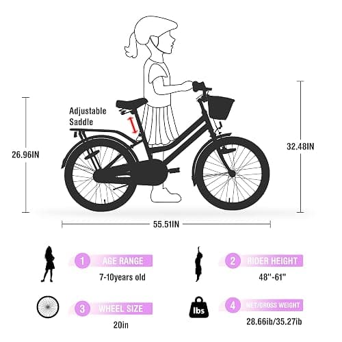 KWOJU 20 Inch Kids' Bike, Boys Girls Mountain Bike Ages 8-12, 7 Speed Teenager Children Kids' Bicycles, Front Suspension Disc Brake Rear V-Brake, High Steel Frame thumbnail 3