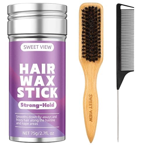 SWEET VIEW Boar Bristle Slick Back Hair Brush & Hair Wax Stick for Smooth Flyaways, Frizz, Sleek Ponytail, Buns and Edge Baby Hair, Styling Accessories for Girls, Kids and Women - Image 1