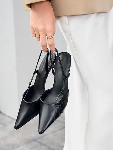 Coutgo Womens Slingback Kitten Heels Closed Pointed Toe Pumps D'Orsay Wedding Party Dress Shoes thumbnail 2