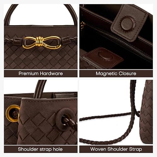 Gewebte Tragetasche für Damen, Leder, Schultertasche, Designer-Handtasche mit Tragegriff oben thumbnail 6