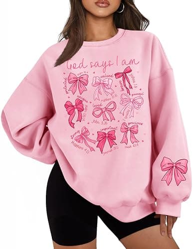 UYIQL Christian Sweatshirts for Women Oversized Faith Jesus Shirts Bible Verses Inspirational Long Sleeve Graphic Pullover - Image 1