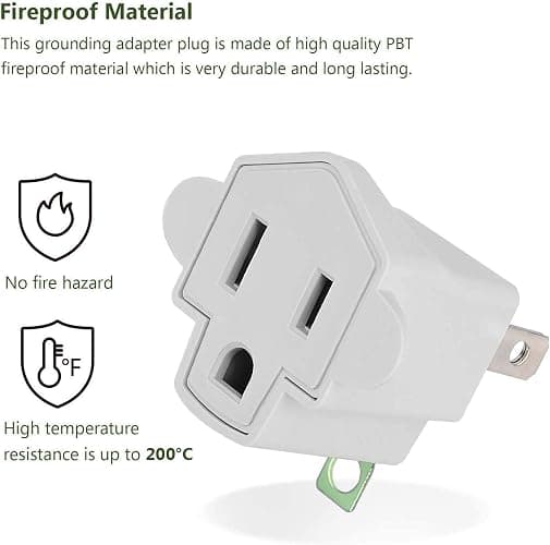 4 Pack ETL Listed Grounding Outlet Adapter, JACKYLED 3-2 Prong Adapter Converter, Portable Fireproof 392℉ Resistant Heavy Duty Wall Outlet Plug for Household Appliances Industrial - 4 Pack - A-Ivory White thumbnail 5