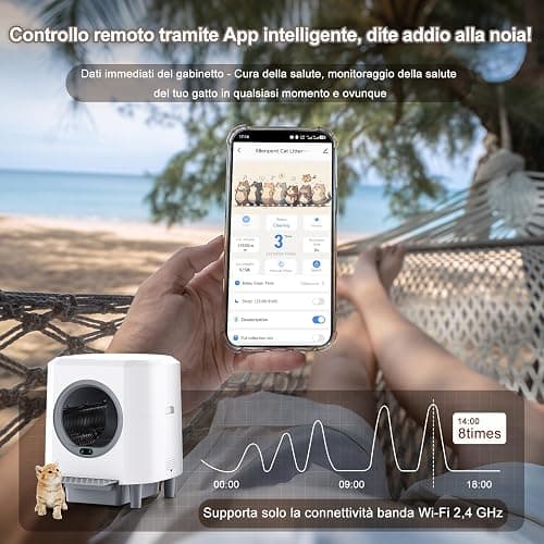 Ellenpent Lettiera Gatto Autopulente Silenziosa, Anti-Perdite/Schiacciamento/Odore, Lettiera Automatica Wifi per Gatti con APP, 90L Per Più Gatti, Svuotamento Con Un Solo Tasto, Facile da Pulire thumbnail 5