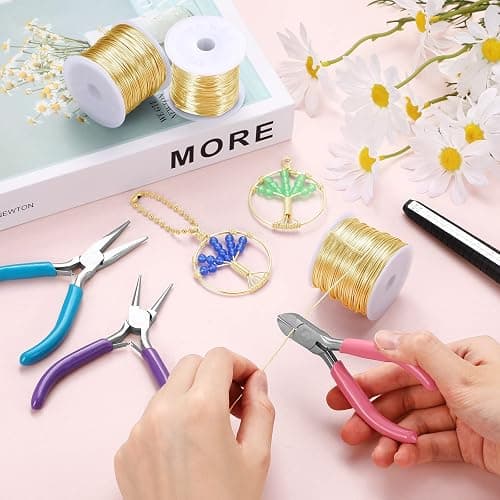 3 Rolls 18/20/22 Gauge Craft Wire for Jewelry Making Aluminum Wire with Ring Sizer Pliers for Jewelry Making(Gold) thumbnail 2
