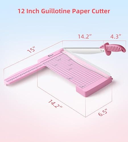 Firbon 12" Guillotine Paper Cutter with Hidden Ruler, Compact Heavy Duty 12-Sheet Capacity Trimmer for Cardstock, Photos, Scrapbooking, Office, Classroom, Studio (Pink) thumbnail 2