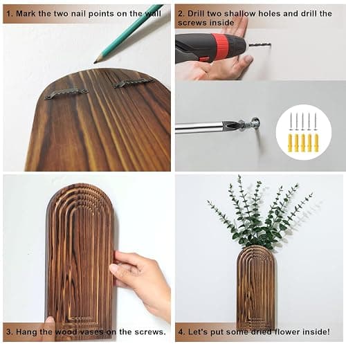 Wooden Wall Planter Vase Set of 2, Boho Hanging Planter for Indoor Plants & Flowers, Natural Wood Wall-Mounted Planters for Art Home Decor - Living Room, Bedroom, Bathroom, Patio (Brown) thumbnail 7