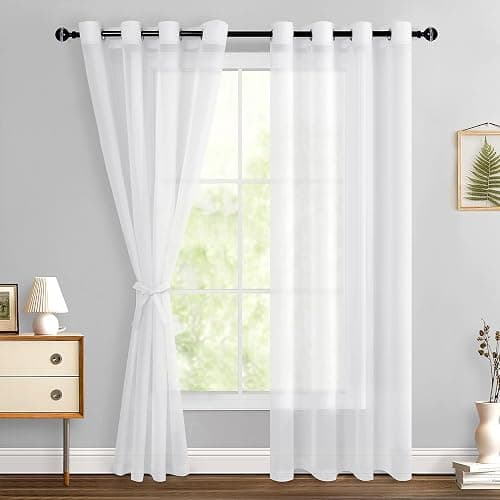 Hiasan Sheer Curtains for Bedroom with Tiebacks, Light Filtering Airy Breathable Voile Drapes Lightweight Grommet Window Curtains for Living Room, Sliding Glass Door, Off White, W52 x L84, 2 Panels - Image 1