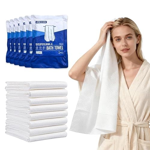 ANKEXIN Disposable Bath Towels 6 Pack, 55" x 27.5" Thick Large Travel Towels Sets, Individually Wrapped, Portable Towels for Travel, Spa, Camping, Hotel Use - Image 1