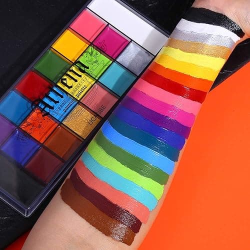UCANBE Athena Face Body Paint Oil Palette, 20 Colors Large Black White Professional Flash Tattoo Halloween SFX Party Artist Costume Festival Stage Cosplay Full Size Makeup Painting Kit 168g thumbnail 3