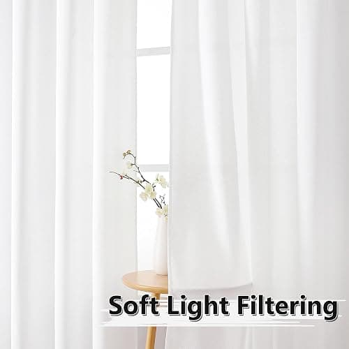 Tollpiz Linen Curtains Living Room Rod Pocket Semi Sheer Curtain Burlap Light Filtering Thick Linen Drapes for Bedroom, 38 x 63 inches Long, White, Set of 2 Panels thumbnail 3