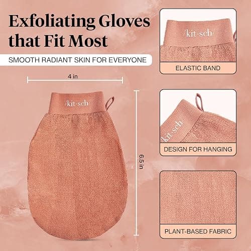 Kitsch Exfoliating Glove – Exfoliating Mitt - 2pc Black & Terracotta | Korean Exfoliating Mit & Deep Exfoliating Body Scrubber for Shower, Bath | Body Exfoliator Glove, Dead Skin Remover thumbnail 6