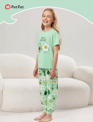 PATPAT Girls Pajamas Set Kids 2 Piece Sleepwear Comfortable PJs 5-12 Years | Cute Print Pajama Sets, Short Sleeve Tee Top & Pants, Loose Loungewear, Soft Nightwear, Homewear thumbnail 3