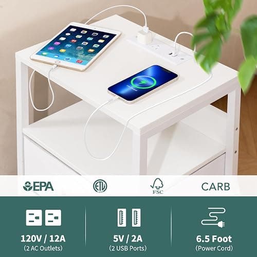 Yoobure Nightstand with Charging Station, LED Night Stand with Fabric Drawers and Storage Shelf for Bedroom, Nightstands Bedside Tables with USB Ports & Outlets, Small Night Stands, Bed Side Table thumbnail 7