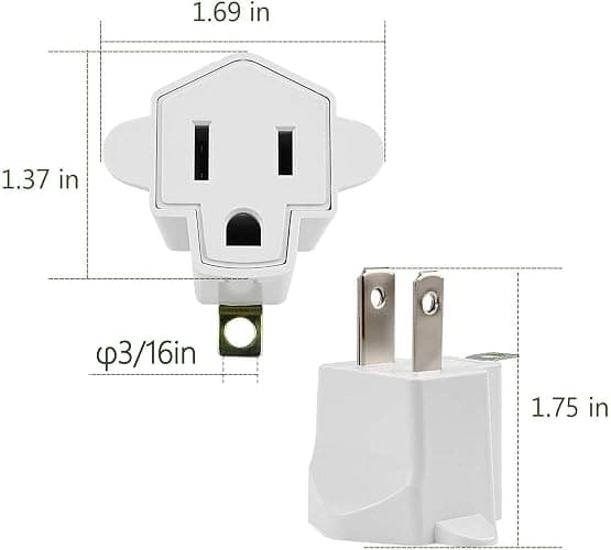 4 Pack ETL Listed Grounding Outlet Adapter, JACKYLED 3-2 Prong Adapter Converter, Portable Fireproof 392℉ Resistant Heavy Duty Wall Outlet Plug for Household Appliances Industrial - 4 Pack - A-Ivory White thumbnail 3