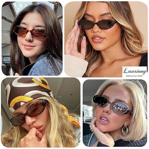 Laurinny 90s Sunglasses for Women Men Retro Small Oval Sunglasses thumbnail 3