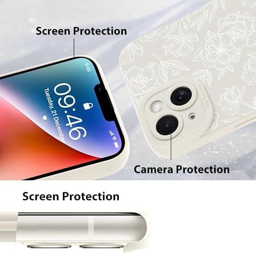 MZELQ for iPhone 14 Case, Silicone Floral Flower Rose Cute Pattern, Camera Protection Soft Slim Phone Cover for Girls Women -White thumbnail 4