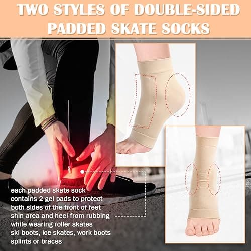 Geyoga 2 Pairs Ice Skating Socks for Women Tendon Heel Ankle Protector Padded Guards Ankle Sleeve Pad ski Splints(Beige Color) thumbnail 2