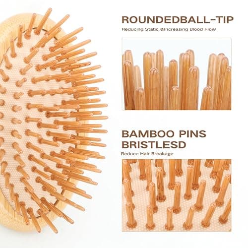 Bamboo Brush for Hair Growth(No Handle Design) Combetter, Natural Wood Brush, Mini Hair Scalp Massager Bamboo Bristles Detangling Hairbrush for Women, Men &Kids thumbnail 4