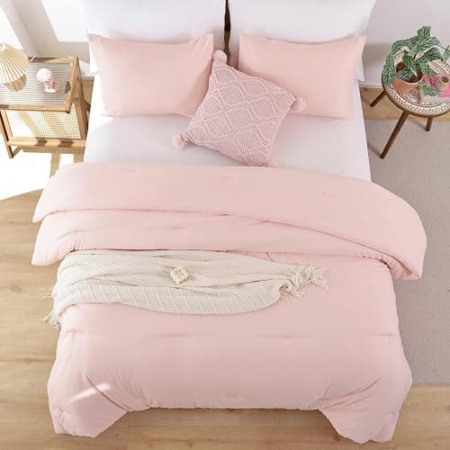 ROSGONIA Comforter Full Size for Girls Boys Teens Blush, 3pcs(1 Boho Pink Comforter & 2 Pillowcases) Lightweight Dorm Bedding Soft All Season Bed Set thumbnail 5