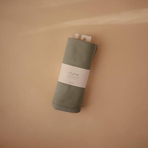 mushie Extra Soft Baby Blanket | Cotton and Elastane Ribbed Receiving Blanket, Swaddle, Stroller | 35x35 Inch (Roman Green) thumbnail 4