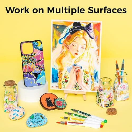 Ohuhu Acrylic Paint Markers Brush Tip High Opacity Acrylic Markers - Nahuku | 48 Pack No Bleed Direct-Ink Acrylic Paint Pens Water-Resistant for Rock Painting 3D Prints Egg Wood Glass Ceramic DIY Craft thumbnail 7