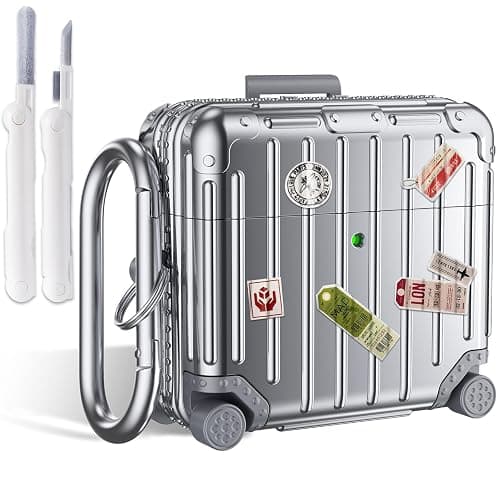 KOREDA Compatible with AirPods 4 Case Cover, Funny Suitcase Design Case for Airpods 4th Generation 2024, Cute Fashion Protective Hard Case with Cleaner Kit & Keychain (Silver) - Image 1