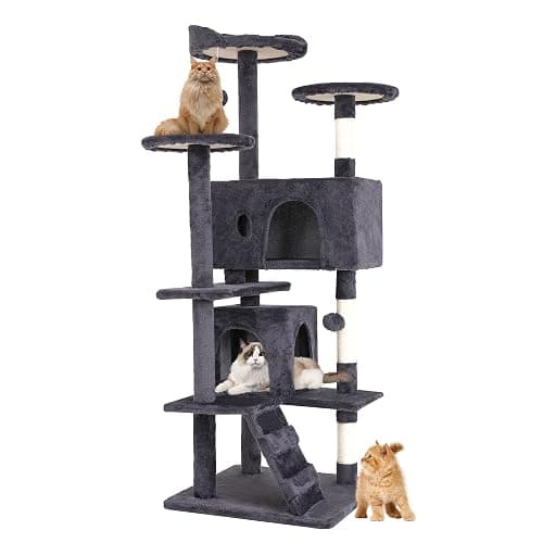 BestPet | 54" Cat Tree Tower | Ashy | Sturdy, Easy to Assemble, Multi-Level Activity Center with Sisal Scratching Posts, Condos, Perches, Hanging Cat Toys, Observation Decks & Ladder - Image 1